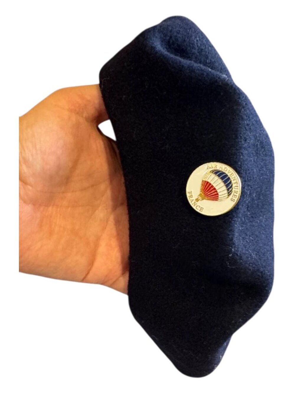 Col 10 Pure Wool Beret with Enamel Pin Air Adventures France Hat Navy Blue